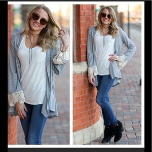 Gray lace cuff cardigan